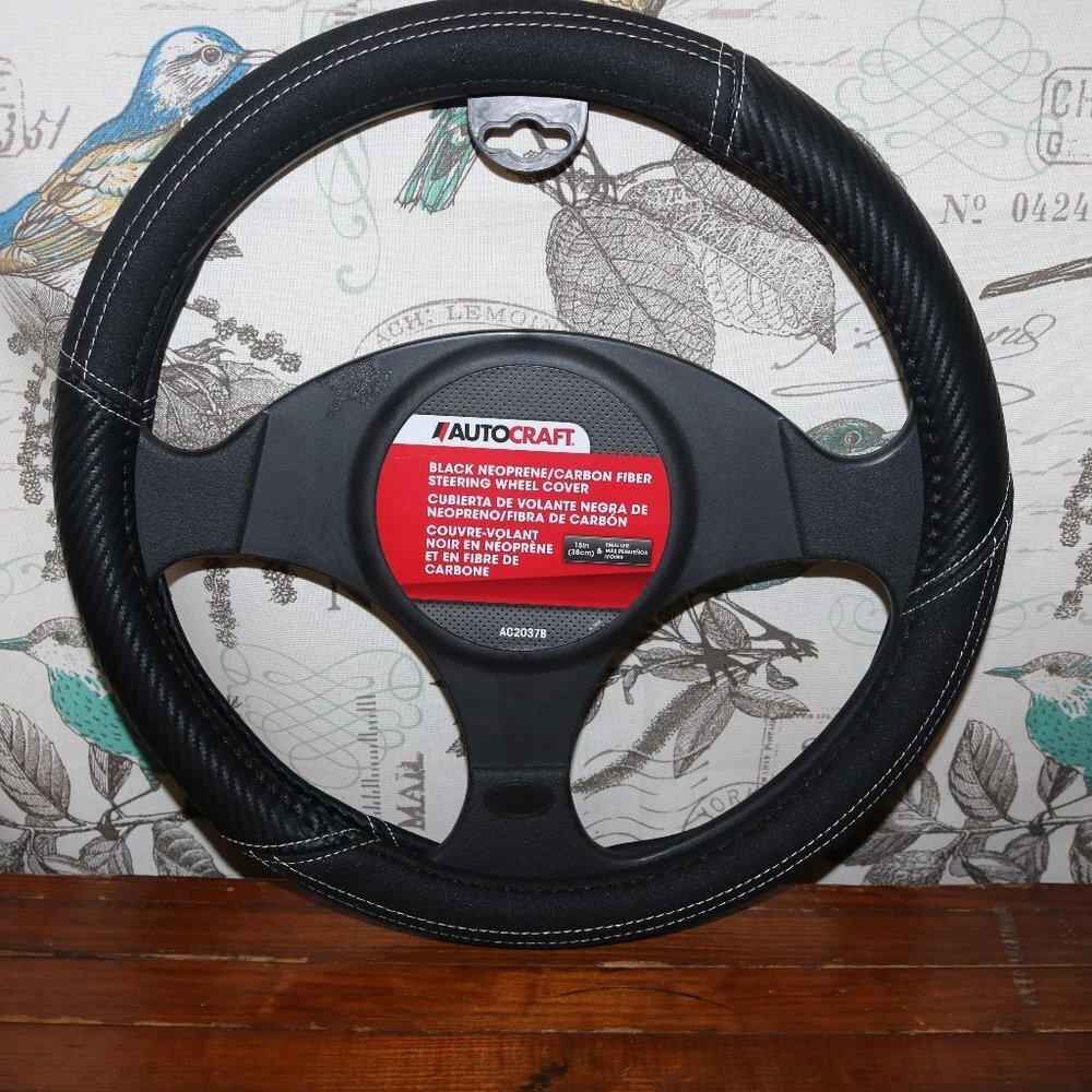 Autocraft black neoprene/carbon fiber steering wheel cover 15" NEW